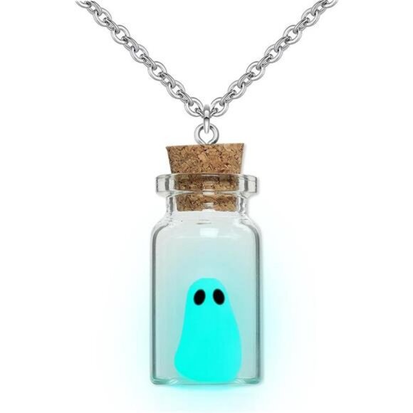 Ghost Necklace, (Blue) The Adopt A Ghost in A Bottle Pendant Necklace Halloween - Picture 1 of 7